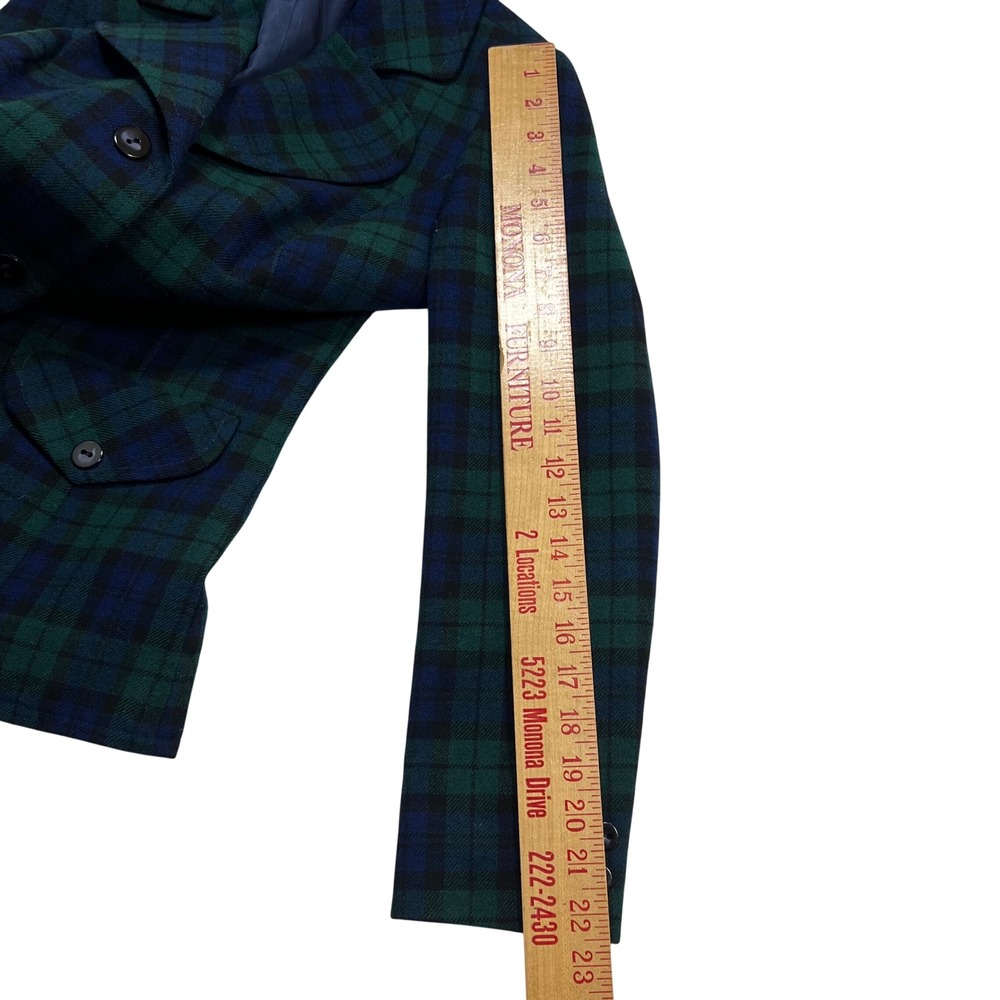 Pendleton Vintage Wool Blazer Black Watch Plaid Tartan Jacket Green Blue Size 10 - Picture 9 of 11